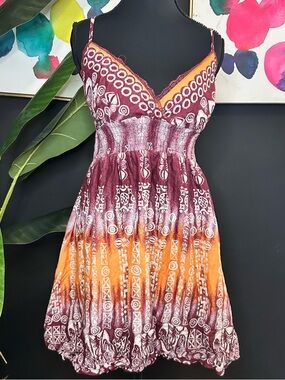 She’sCool Bohemian Maroon & Orange Printed Sundress